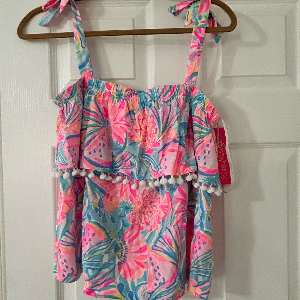 Lilly Pulitzer Pink Blue Green Floral Tie-Shoulder Tank Top
